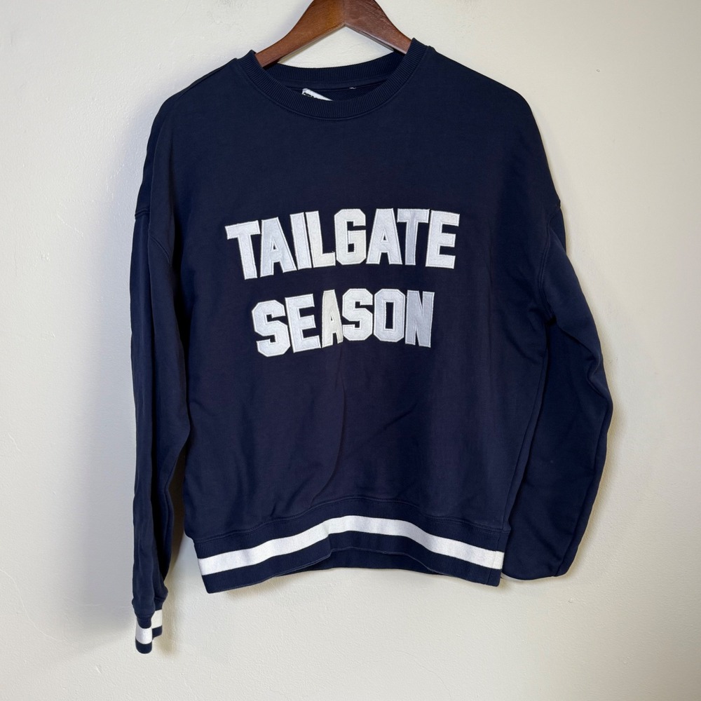 Beach Riot Tailgate Season‎ Graphic Varsity Sweatshirt Size Small Navy Blue